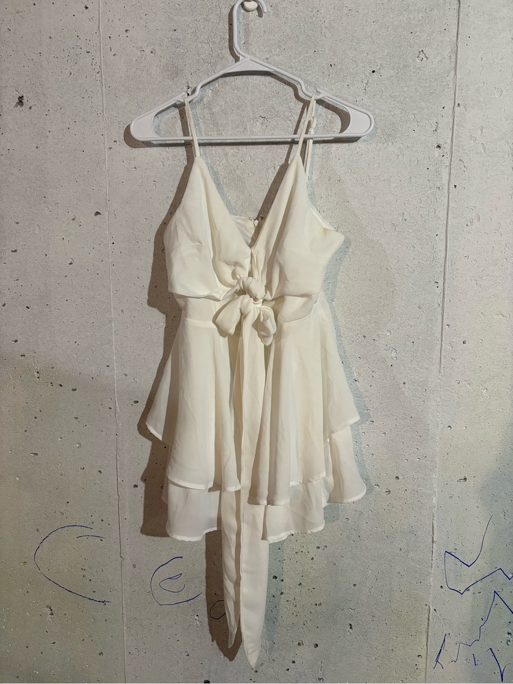 Francesca’s Blue Rain White Ruffle Tiered Knot Front Romper Dress | Size: Medium